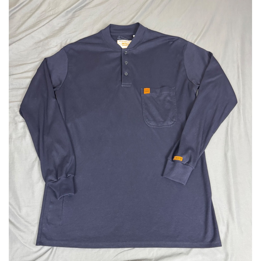 Wrangler Riggs FR Workwear Mens Dark Navy Blue Henley Shirt HRC2 Size M-REG